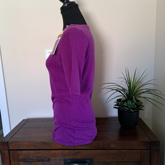 NWT Ellen Tracy Short Sleeved Tee Purple Women's Small Elbow Sleeve Boatneck - Picture 2 of 10